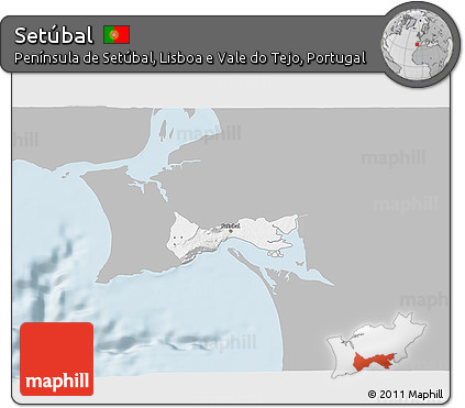 Gray 3D Map of Setúbal, single color outside