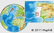 Physical Location Map of Setúbal, highlighted country, highlighted parent region, within the entire country