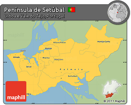 Savanna Style Simple Map of Península De Setúbal, single color outside