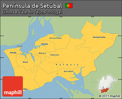 Savanna Style Simple Map of Península De Setúbal, single color outside