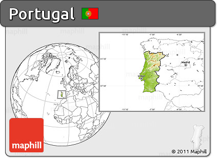 Physical Location Map of Portugal, blank outside