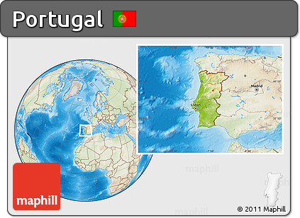 Physical Location Map of Portugal, lighten, land only