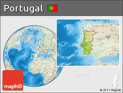 Physical Location Map of Portugal, lighten, land only