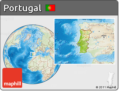 Physical Location Map of Portugal, lighten, land only