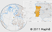 Political Location Map of Portugal, lighten, desaturated