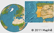 Political Location Map of Portugal, satellite outside