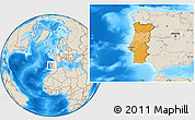 Political Location Map of Portugal, shaded relief outside