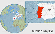 Savanna Style Location Map of Portugal, highlighted continent, hill shading