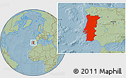 Savanna Style Location Map of Portugal, hill shading