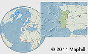 Savanna Style Location Map of Portugal, lighten, land only, hill shading