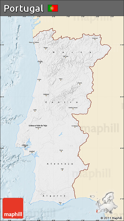 Classic Style Map of Portugal, single color outside