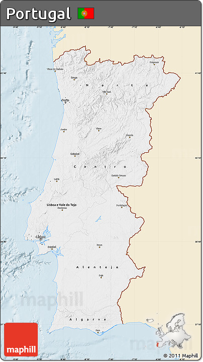 Classic Style Map of Portugal, single color outside