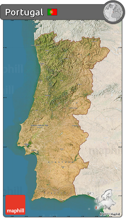 Satellite Map of Portugal, lighten, land only