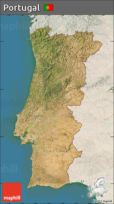 Satellite Map of Portugal, lighten, land only