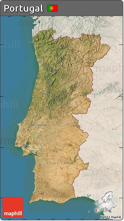 Satellite Map of Portugal, lighten, land only