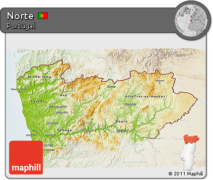 Physical 3D Map of Norte, lighten