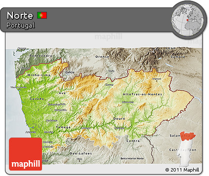 Physical 3D Map of Norte, semi-desaturated