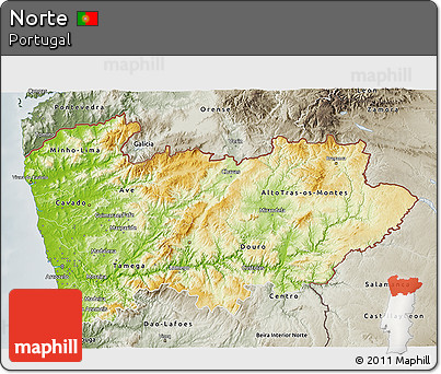 Physical 3D Map of Norte, semi-desaturated