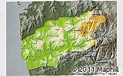 Physical 3D Map of Minho-Lima, darken, semi-desaturated