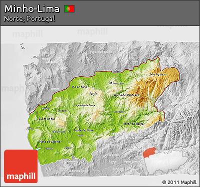 Physical 3D Map of Minho-Lima, lighten, desaturated