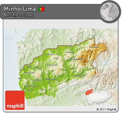 Physical 3D Map of Minho-Lima, lighten