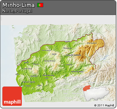 Physical 3D Map of Minho-Lima, lighten