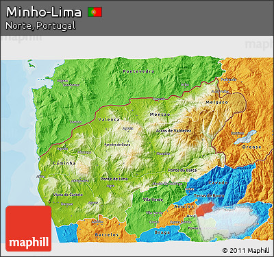 Physical 3D Map of Minho-Lima, political outside