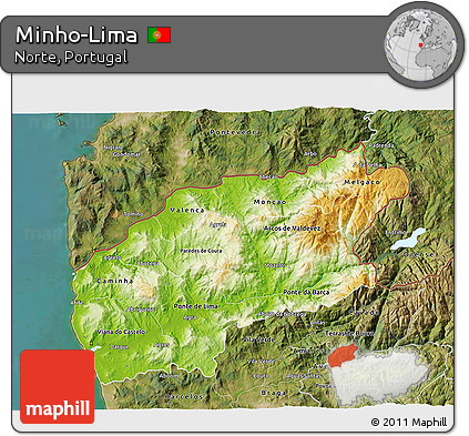 Physical 3D Map of Minho-Lima, satellite outside