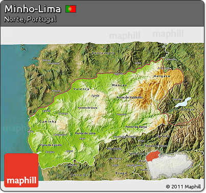 Physical 3D Map of Minho-Lima, satellite outside