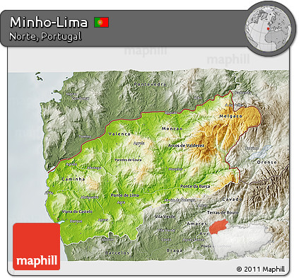 Physical 3D Map of Minho-Lima, semi-desaturated