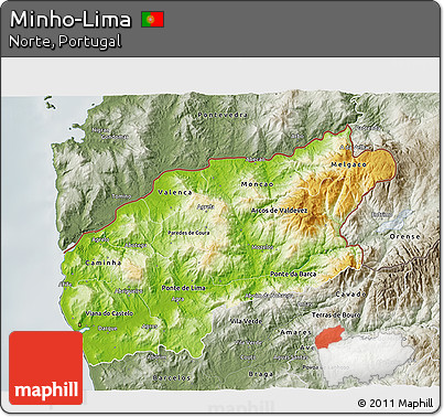 Physical 3D Map of Minho-Lima, semi-desaturated