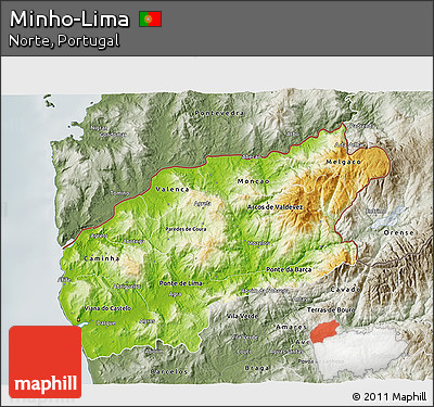 Physical 3D Map of Minho-Lima, semi-desaturated