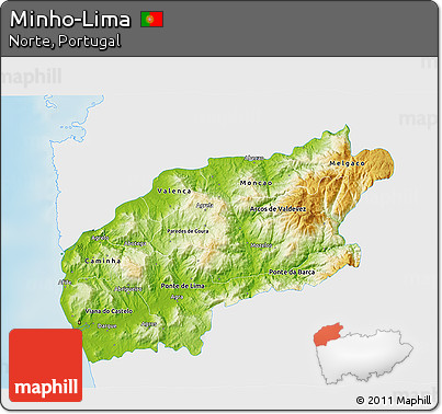 Physical 3D Map of Minho-Lima, single color outside