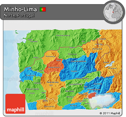 Political 3D Map of Minho-Lima