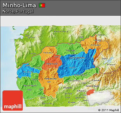 Political 3D Map of Minho-Lima, physical outside