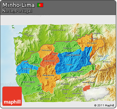Political 3D Map of Minho-Lima, physical outside