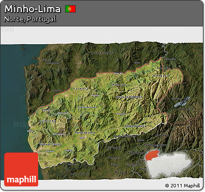 Satellite 3D Map of Minho-Lima, darken