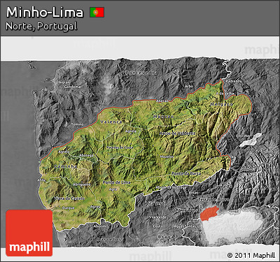 Satellite 3D Map of Minho-Lima, desaturated