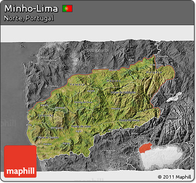 Satellite 3D Map of Minho-Lima, desaturated