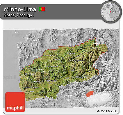 Satellite 3D Map of Minho-Lima, lighten, desaturated