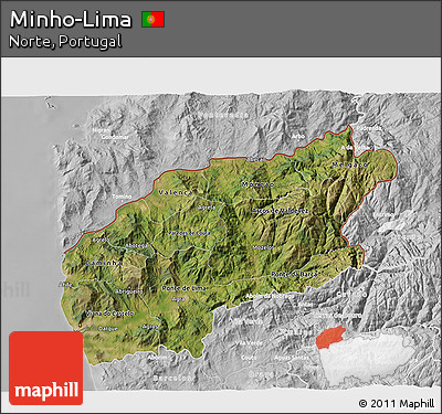 Satellite 3D Map of Minho-Lima, lighten, desaturated