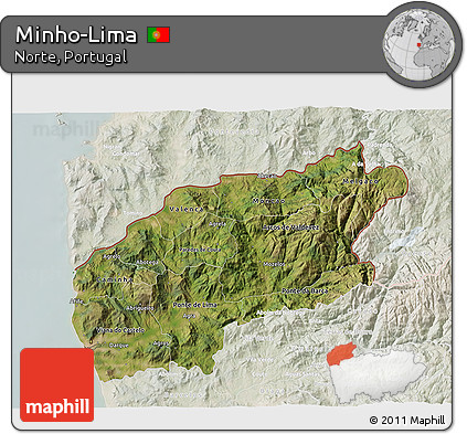 Satellite 3D Map of Minho-Lima, lighten