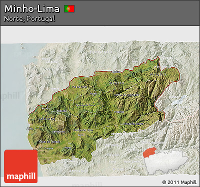Satellite 3D Map of Minho-Lima, lighten
