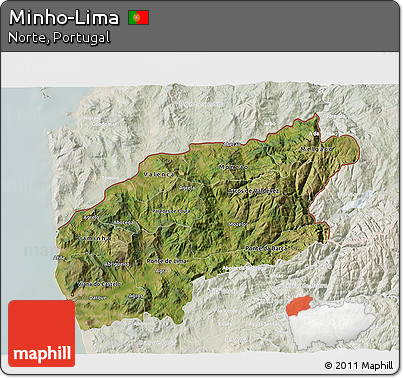 Satellite 3D Map of Minho-Lima, lighten