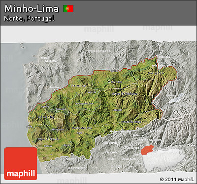 Satellite 3D Map of Minho-Lima, lighten, semi-desaturated