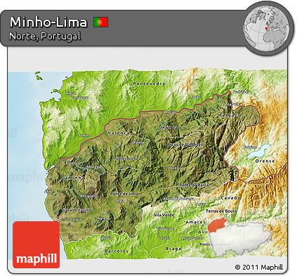 Satellite 3D Map of Minho-Lima, physical outside