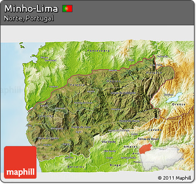 Satellite 3D Map of Minho-Lima, physical outside