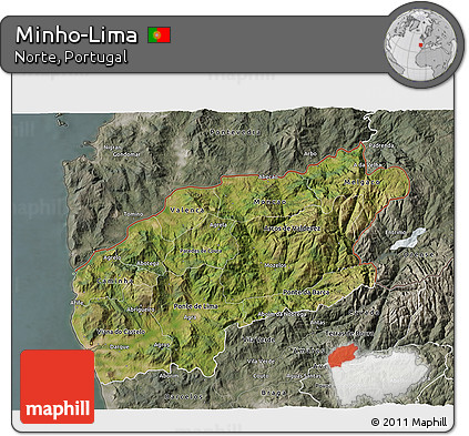 Satellite 3D Map of Minho-Lima, semi-desaturated