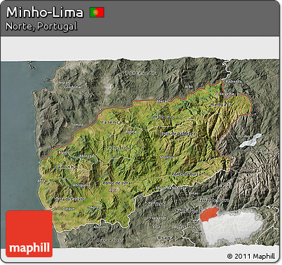 Satellite 3D Map of Minho-Lima, semi-desaturated