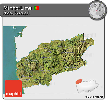 Satellite 3D Map of Minho-Lima, single color outside